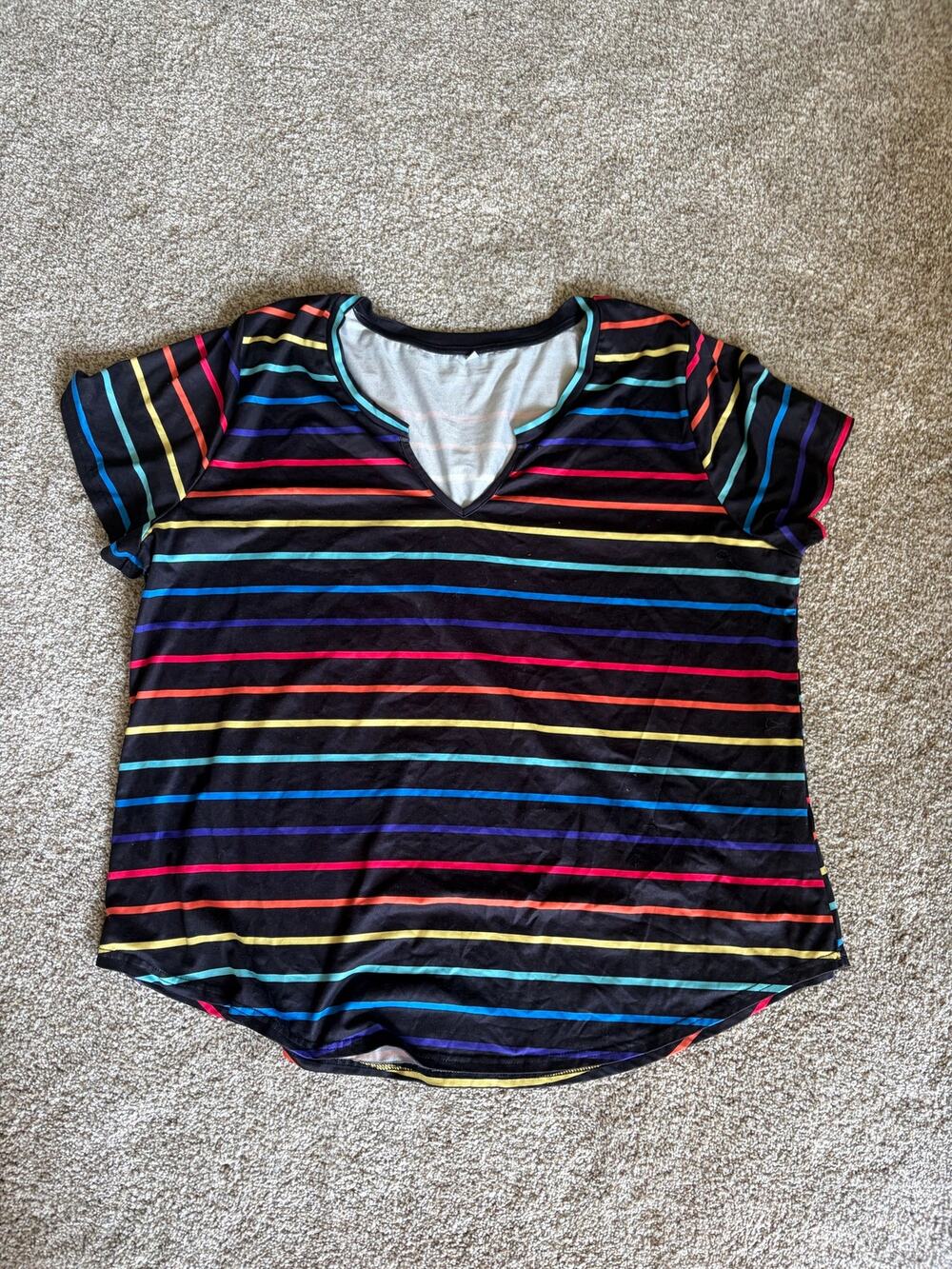 Womens 3x rainbow striped vneck shirt